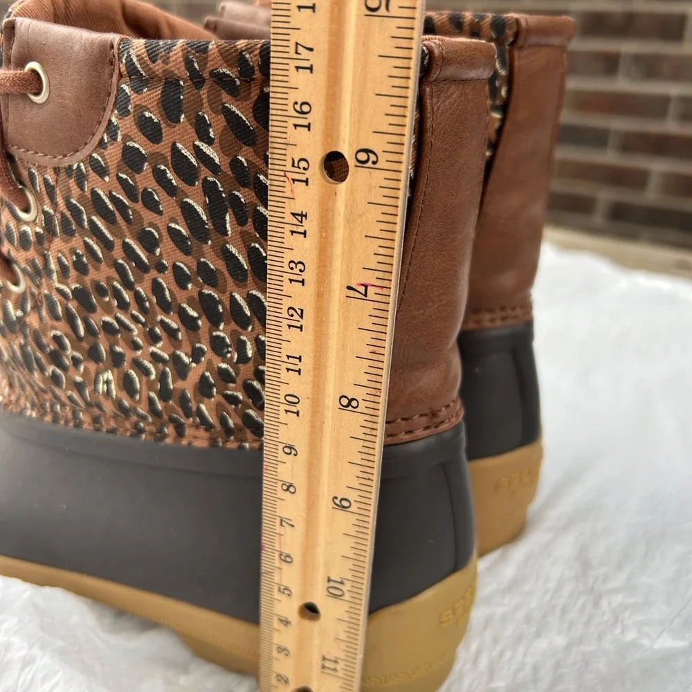 Sperry Duck Boots Women's 5 M Brown Leopard‎ print Waterproof lace up rain/snow - Picture 3 of 6